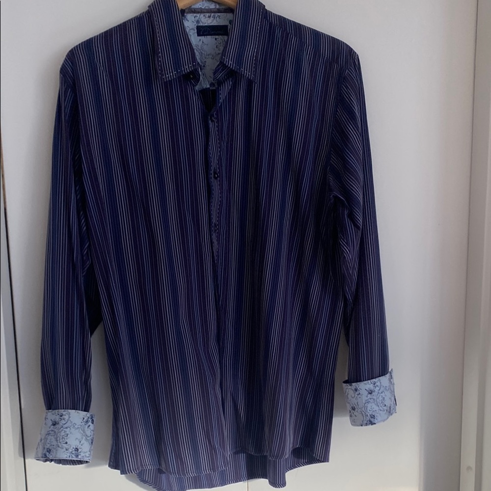 7 Diamonds Men's Blue Striped Dress Shirt